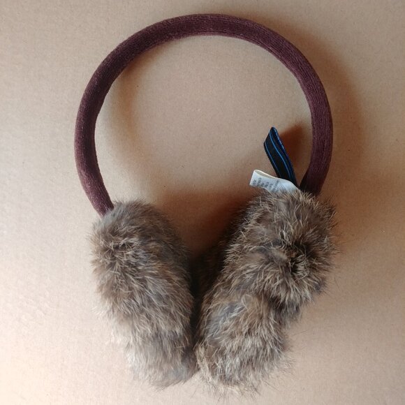 Vintage Nathaniel Cole 100% wool earmuffs cream black brown with fur - Picture 11 of 13